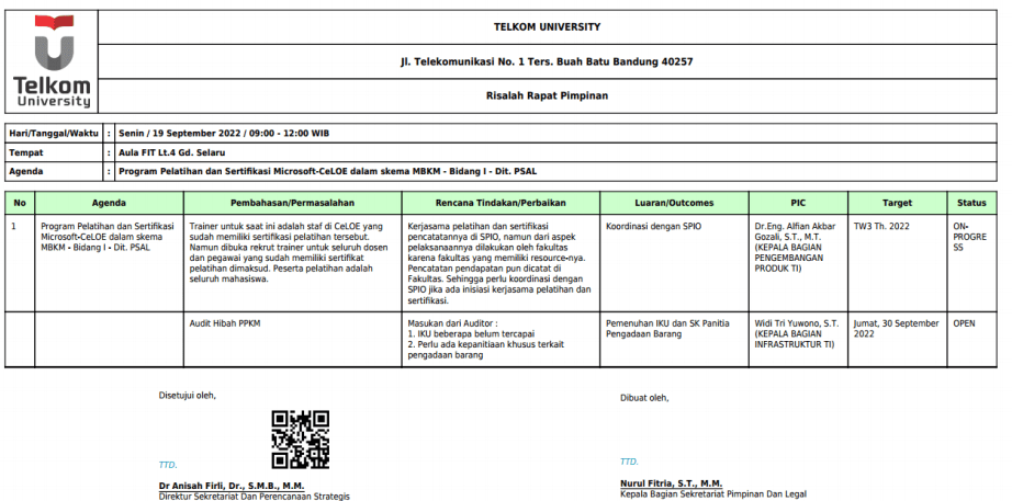 Pindai QR code di bawah untuk membuka halaman verifikasi yang memuat informasi notula yang telah didiseminasikan.