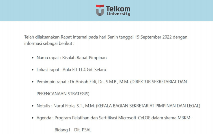 Tampilan notulen yang telah didiseminasikan.
