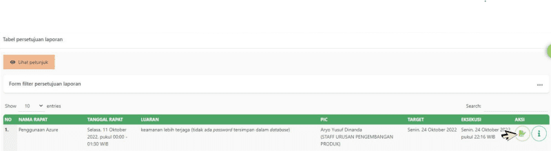Klik icon periksa laporan luaran dari PIC.