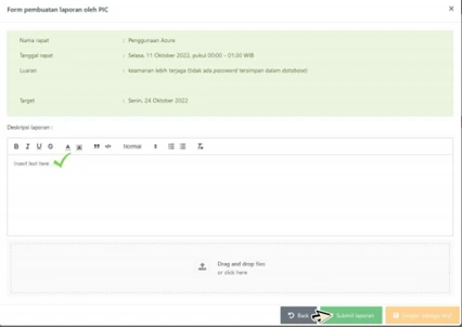Isi deskripsi laporan, lalu klik submit laporan