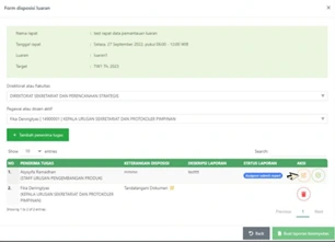 Klik icon “edit” jika ingin merubah penerima tugas dan klik icon ‘hapus” untuk menghapus penerima tugas