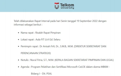 Tampilan notulen yang telah didiseminasikan.