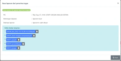 Lalu akan muncul pop-up yang berisi berkas laporan dari penerima tugas