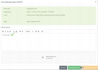 Isi deskripsi laporan, lalu klik simpan sebagai draft