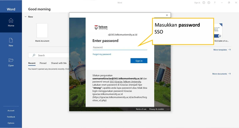masukkan password SSO Pemasangan Microsoft Office 365