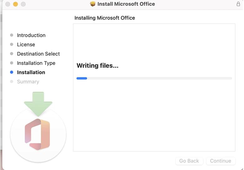 Proses install Microsoft Office, dipastikan untuk tetap online saat menginstal aplikasi Microsoft Office 365