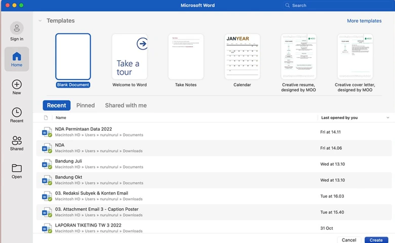 membuka word Microsoft Office 365