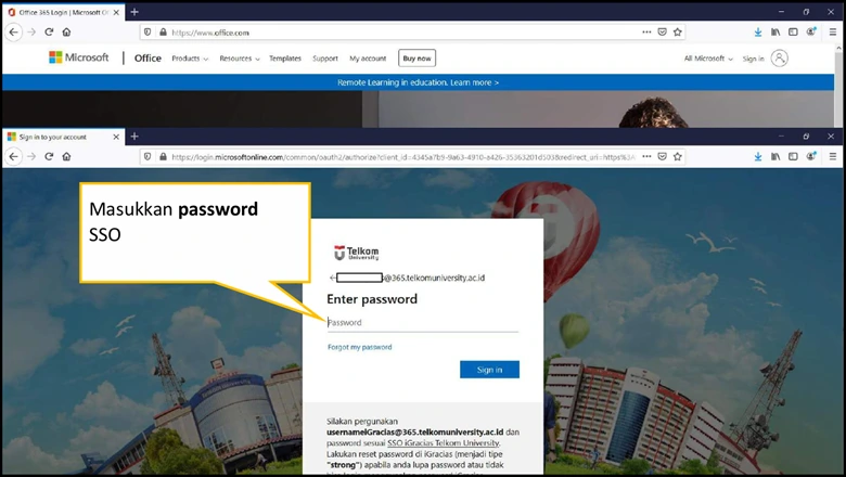 masukkan password SSO Pemasangan Microsoft Office 365