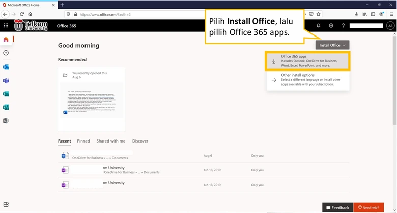 Install Office Pemasangan Microsoft Office 365