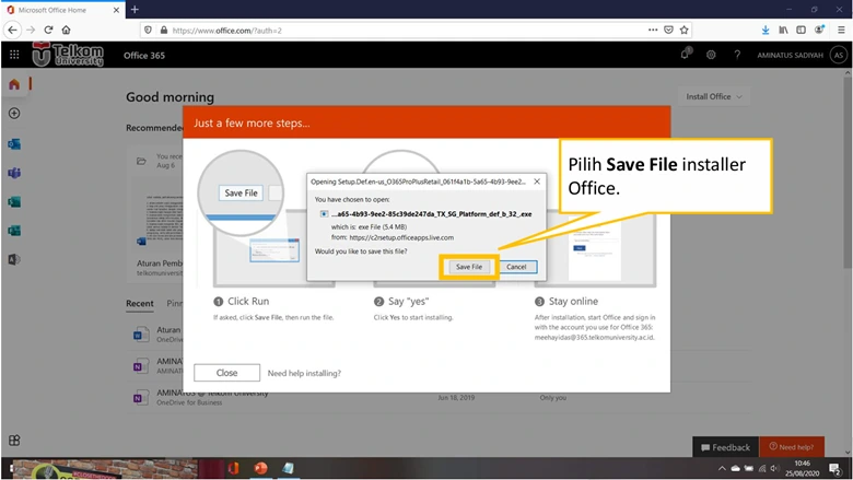 save file Pemasangan Microsoft Office 365