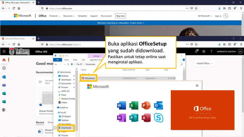 Buka Office setup Pemasangan Microsoft Office 365