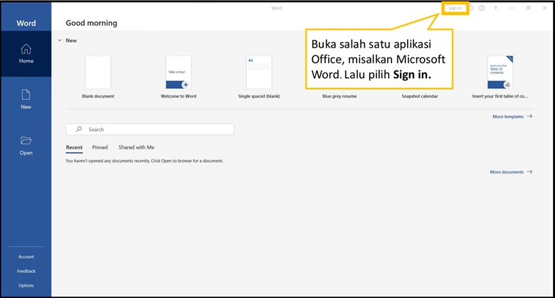 Buka salah satu Office Pemasangan Microsoft Office 365