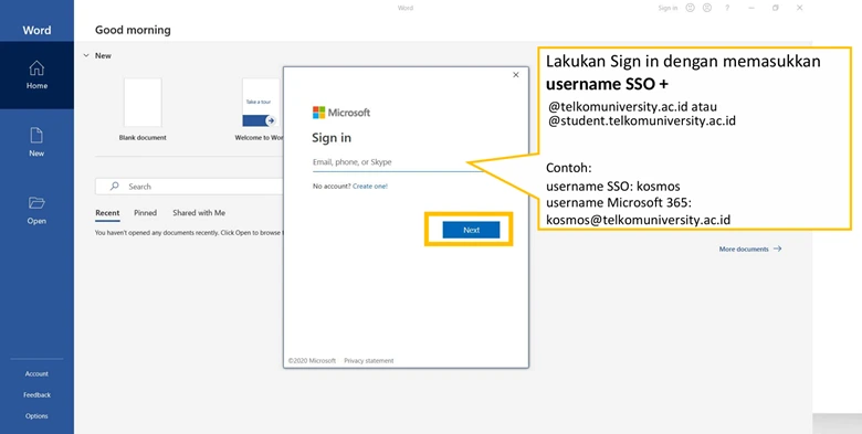 Sign in menggunakan SSO Pemasangan Microsoft Office 365