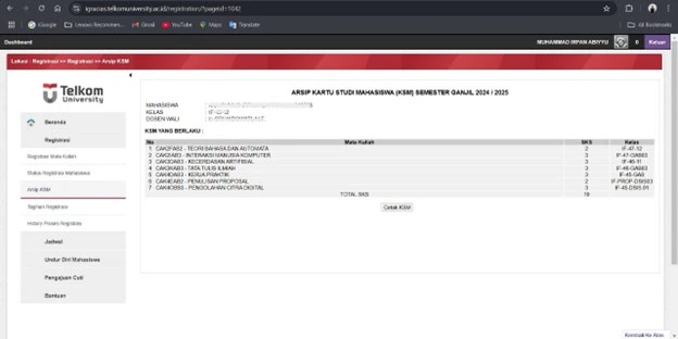 3. Kemudian memilih semester yang di inginkan, lalu Cetak KSM tersebut.