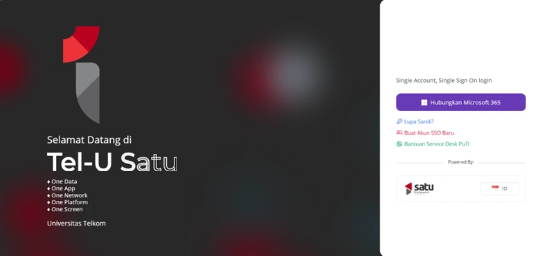 Buka Tel-U SATU dan pada halaman utama, pilih opsi "Lupa Sandi?"