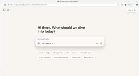 Buka situs https://copilot.microsoft.com menggunakan browser pilihan seperti Chrome, Firefox, atau Bing.