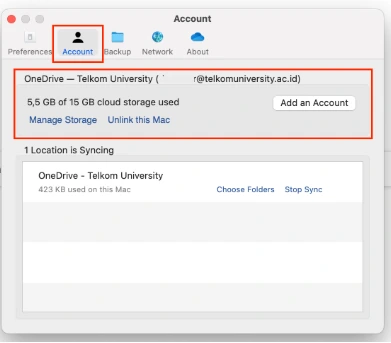 Dari menu yang muncul, pilih Preferences dan lanjutkan ke tab Account