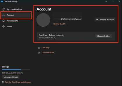 Di bagian ini, akan terlihat informasi akun Microsoft yang sedang login, folder-folder yang disinkronkan, hingga opsi Unlink this PC jika kamu ingin memutuskan koneksi akun tersebut dari perangkat