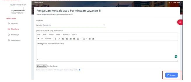 Simpan dan catat nomor tiket