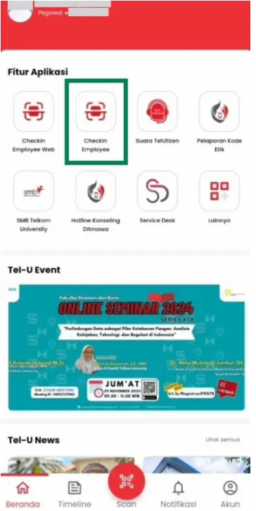 CheckIn Lewat Aplikasi MyTelU Mobile