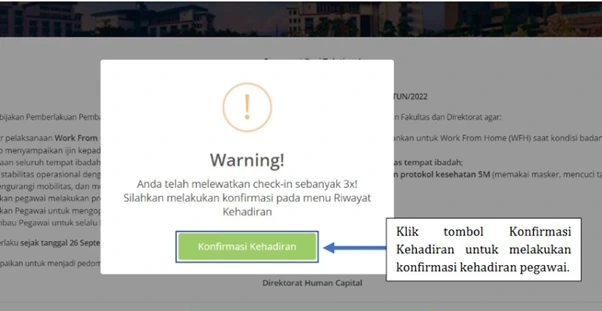 Tidak Bisa CheckIn — dikarenakan muncul Notifikasi “Konfirmasi Kehadiran”