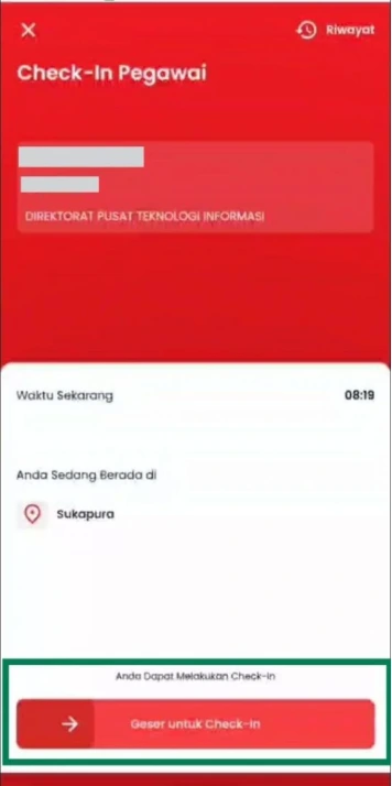 kemudian geser untuk melakukan CheckIn.