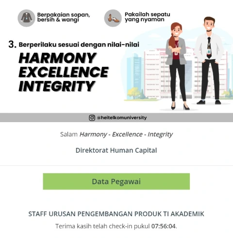 Bila berhasil, Anda akan melihat halaman konfirmasi bahwa CheckIn telah tercatat