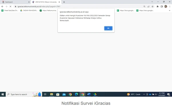 Setelah login, akan muncul notifikasi akses survei, kemudian klik OK untuk melanjutkan ke halaman survei.