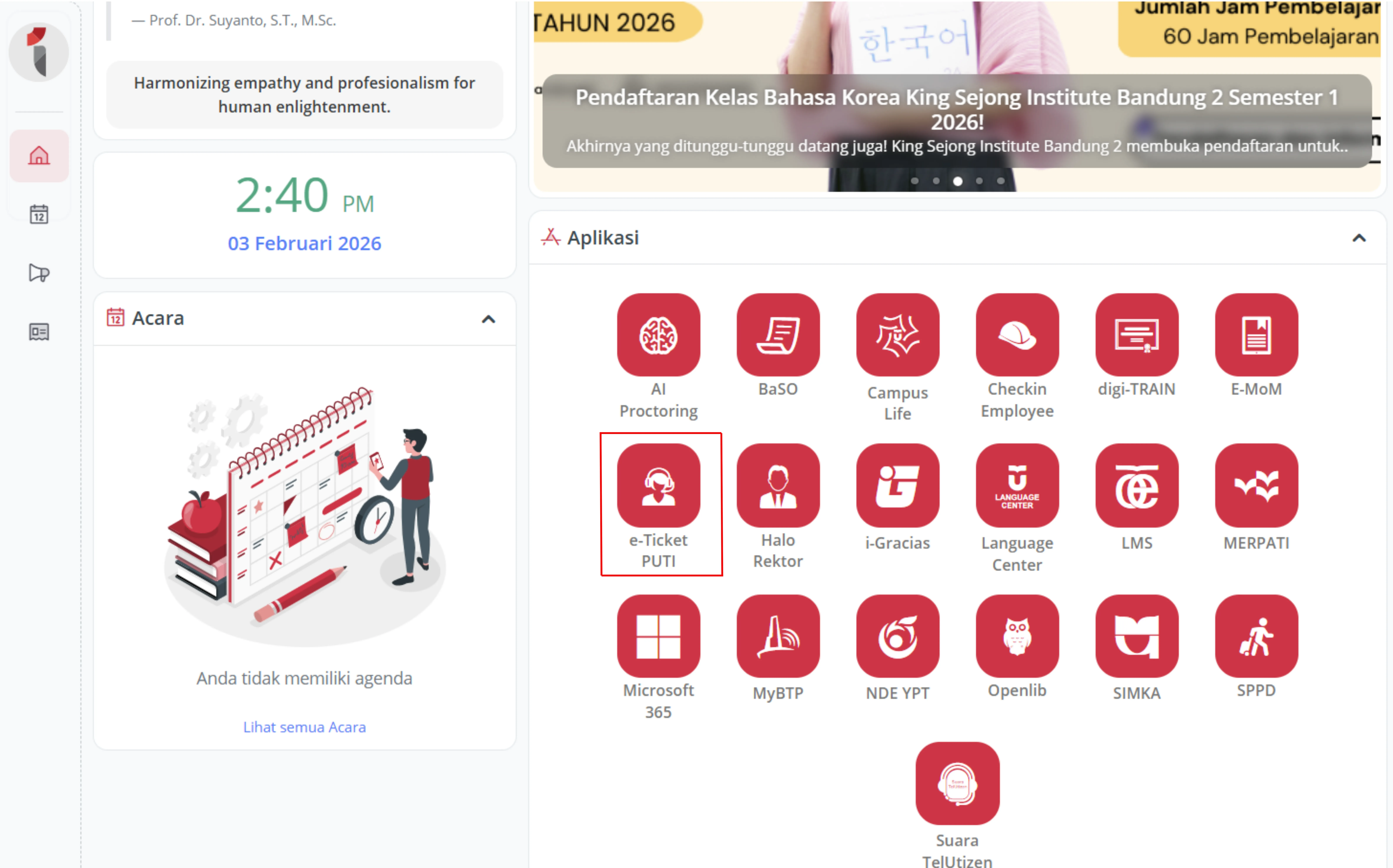 Pilih aplikasi e-Ticket PuTI / Service Desk