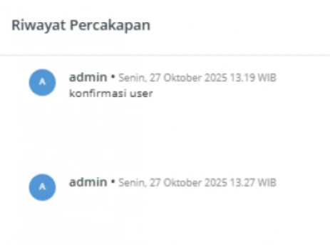 Pop-up riwayat percakapan akan muncul secara otomatis di layar