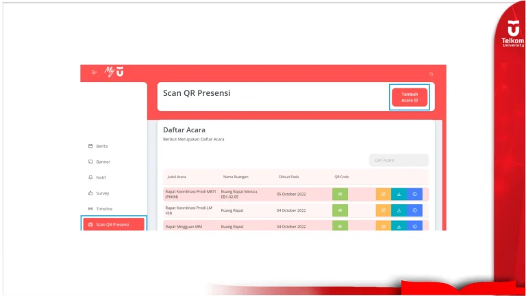 Pembuatan QR Kegiatan pada MyTelU Dashboard