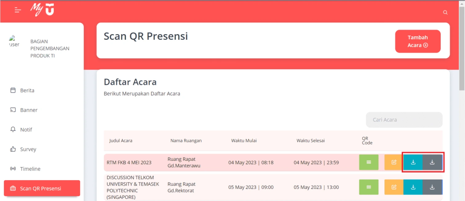 Klik ikon Unduh berwarna biru untuk mengunduh data dalam format Excel atau ikon berwarna abu-abu untuk mengunduh dalam format PDF