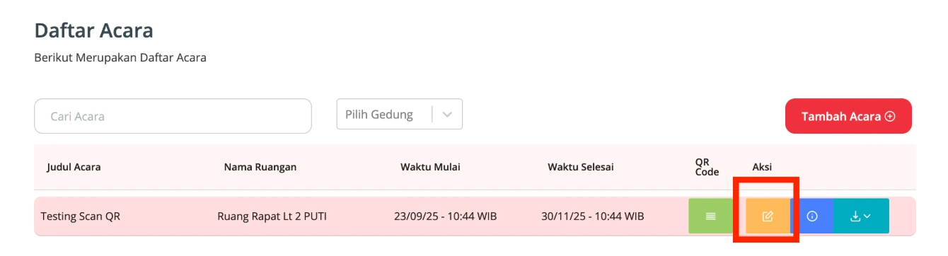 Perubahan Rincian Kegiatan Setelah QR Code Dibuat