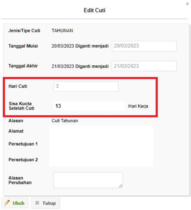 Cara Mengubah Hari Cuti dan Sisa Kuota Cuti