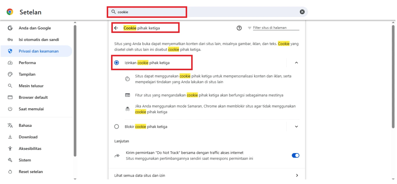 Klik opsi Allow all cookies
