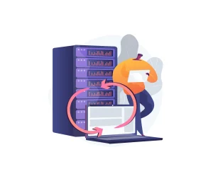 seorang melakukan pengecekan di area routing switching