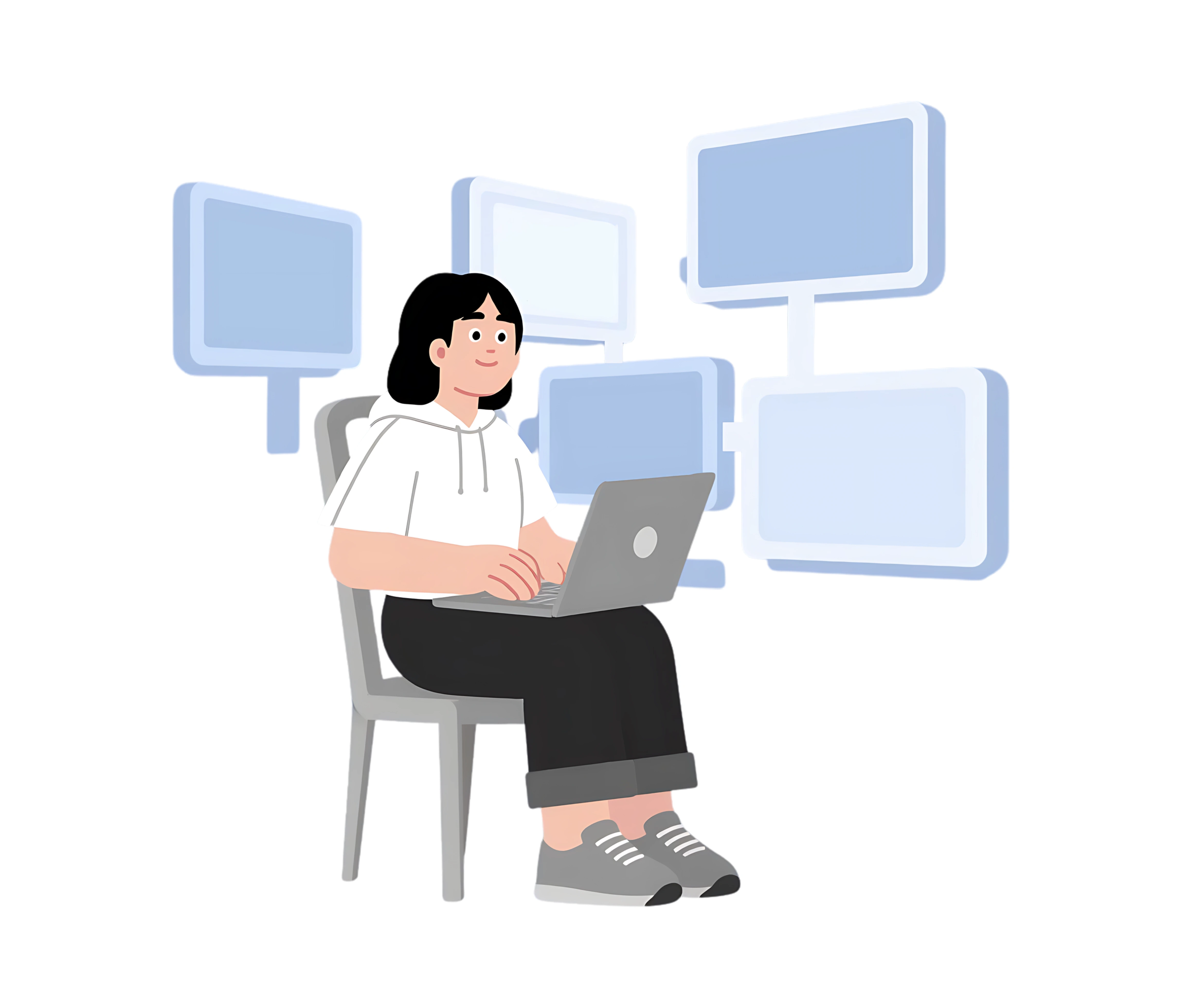 seorang sedang duduk melakukan literasi digital