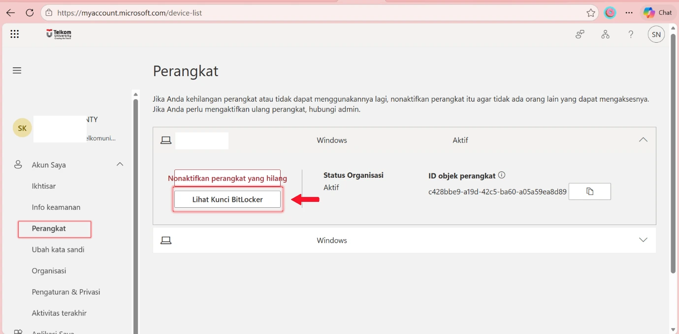 Mengecek Status BitLocker Akun Institusi Telkom University
