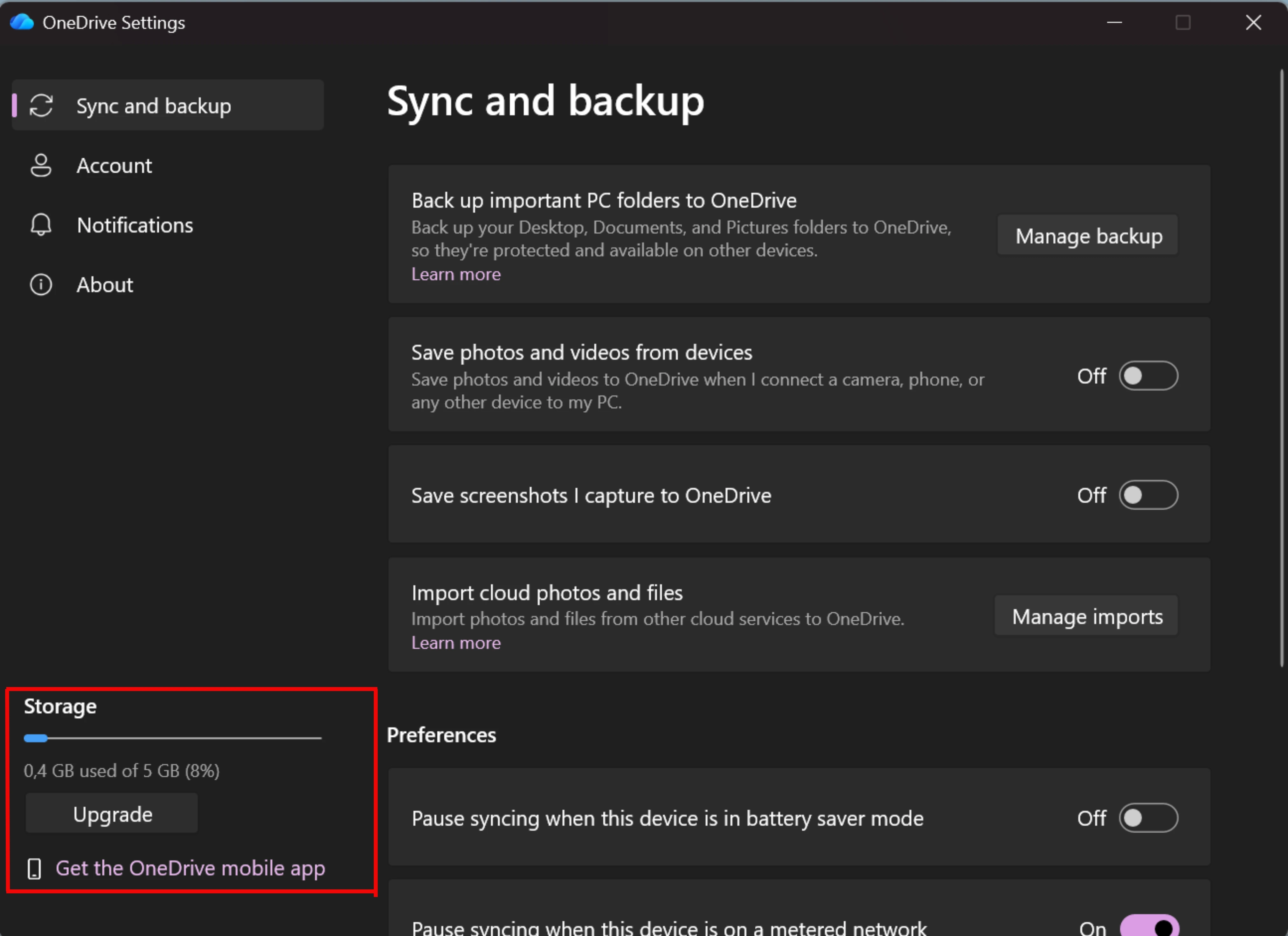 Informasi mengenai kapasitas penyimpanan OneDrive yang digunakan akan ditampilkan pada halaman tersebut