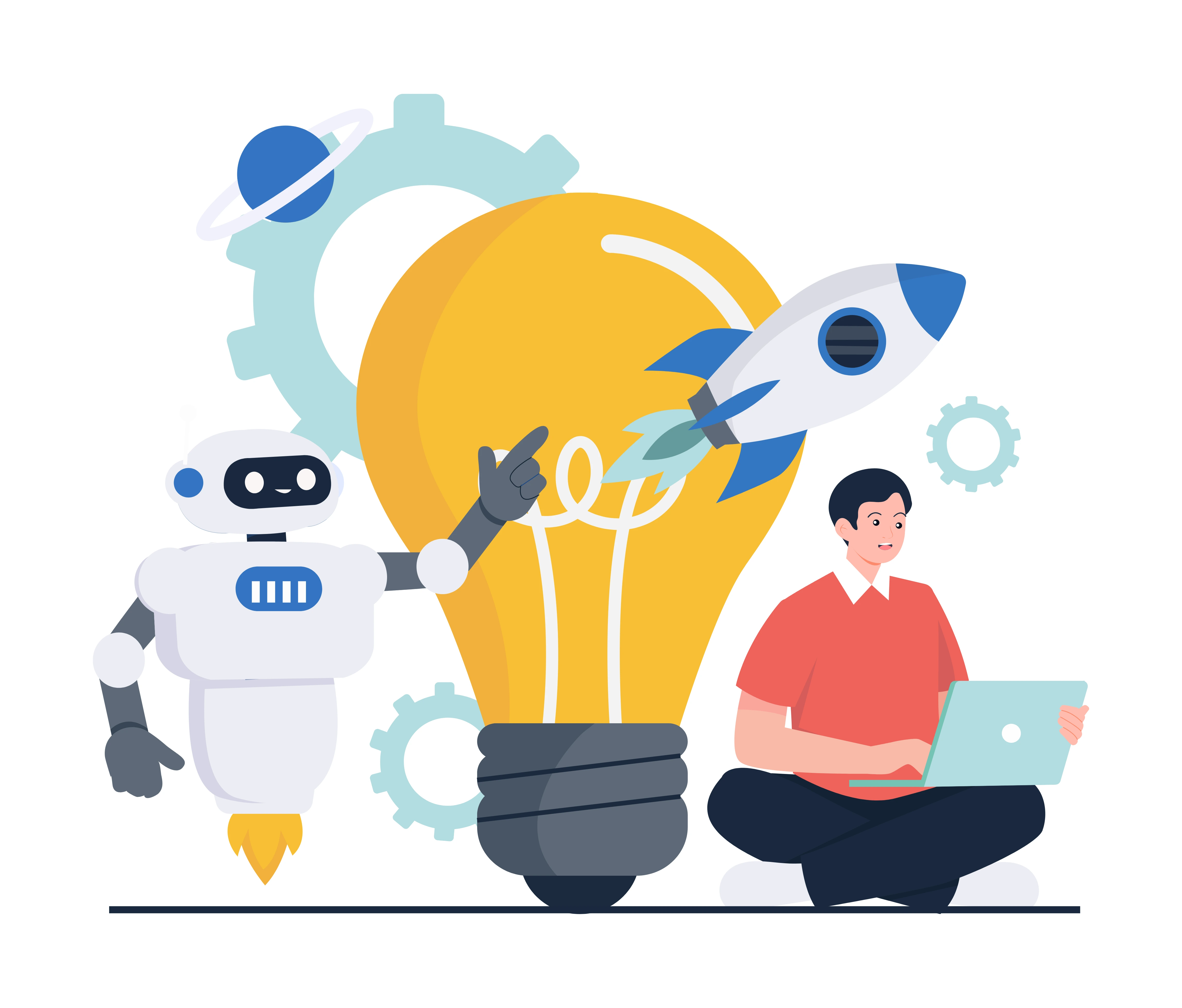 kolaborasi open innovation teknologi AI, kreativitas manusia, dan peluncuran ide bisnis baru di era digital