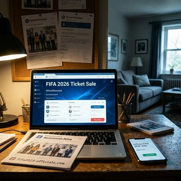 Laptop dengan layar pemesenan tiket world cup ternyata phising Laptop dengan layar pemesenan tiket world cup ternyata phising fifa world cup