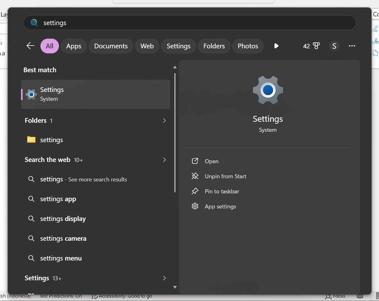 Klik Start (ikon Windows), lalu buka Settings
