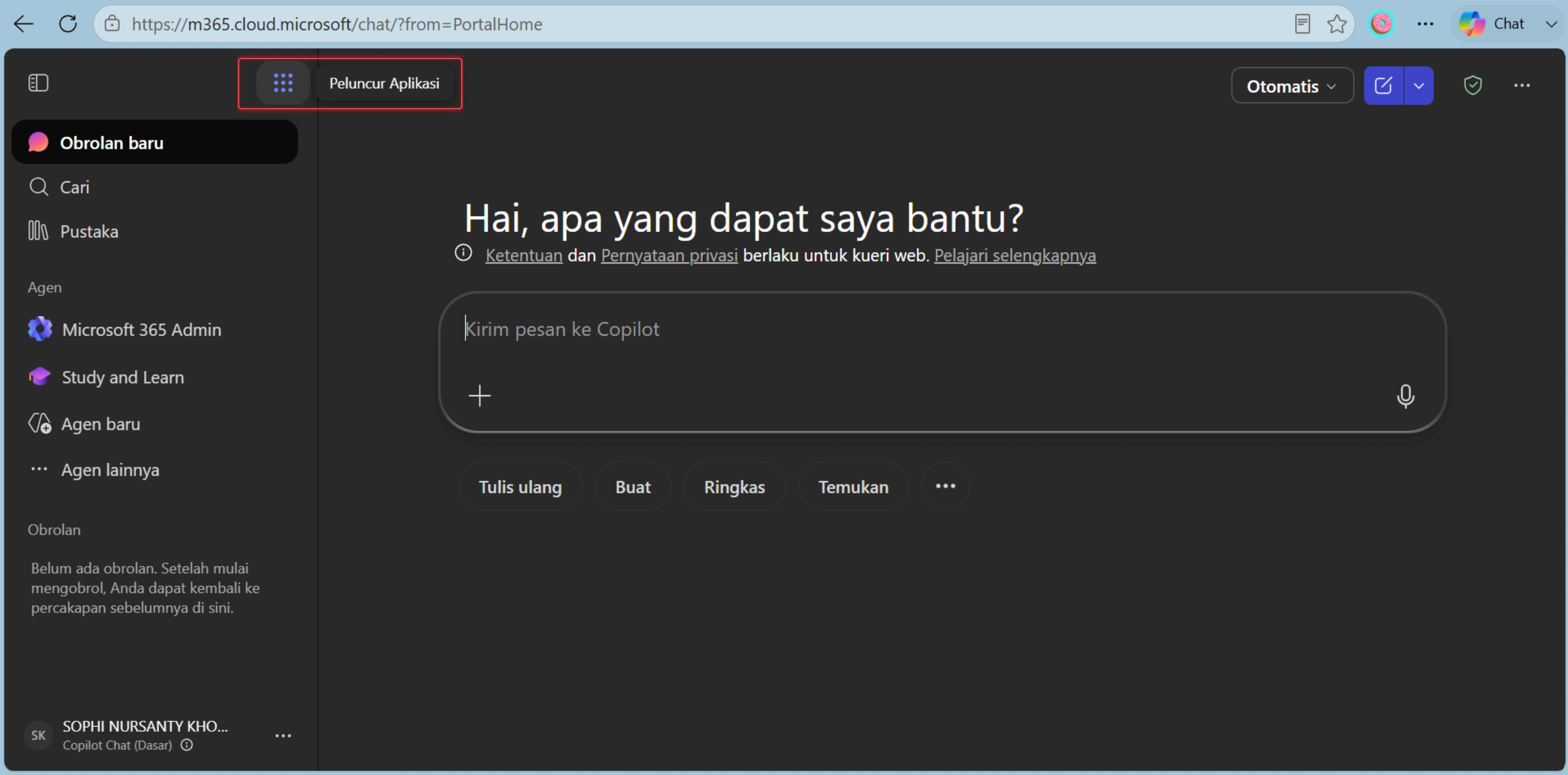 Setelah proses login berhasil, Anda akan diarahkan ke halaman utama Microsoft 365
